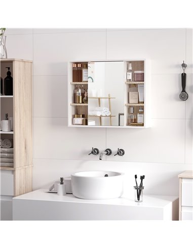 HOMCOM Bathroom Mirror Cabinet, Wall Mounted Medicine Cabinet with Storage Cupboard and Adjustable Shelf, White