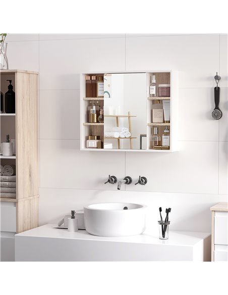 HOMCOM Bathroom Mirror Cabinet, Wall Mounted Medicine Cabinet with Storage Cupboard and Adjustable Shelf, White - pic 21009 | FastDaddyshop
