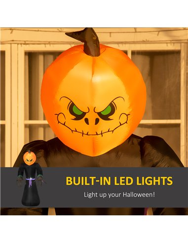 HOMCOM 2.1m Inflatable Pumpkin Ghost Head Monster Vampire 6 LED Halloween Blow Up Yard Holiday Decoration