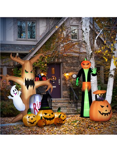 HOMCOM 9FT Inflatable Halloween Pumpkin Ghost with Build in LED,  Outdoor Lighted Blow Up Inflatables for Party Indoor, Garden, 