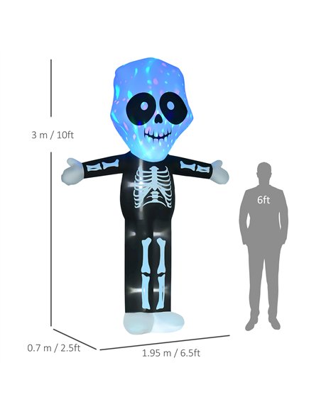 HOMCOM 3m Halloween Inflatable Skeleton Ghost Decoration, LED Lighted for Home Indoor Outdoor Garden Lawn Decoration Party Prop - pic 210107 | FastDaddyshop