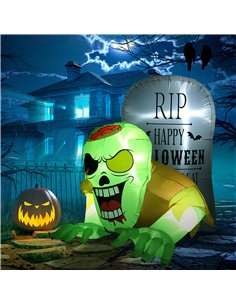 HOMCOM 5FT Halloween Inflatables Ghost and Tombstone, Blow Up Outdoor Halloween Decorations with Build-in LED Lights for Garden, 2