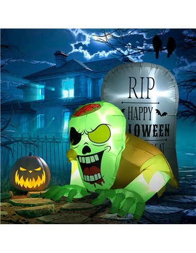 HOMCOM 5FT Halloween Inflatables Ghost and Tombstone, Blow Up Outdoor Halloween Decorations with Build-in LED Lights for Garden,