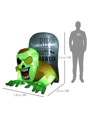 HOMCOM 5FT Halloween Inflatables Ghost and Tombstone, Blow Up Outdoor Halloween Decorations with Build-in LED Lights for Garden,