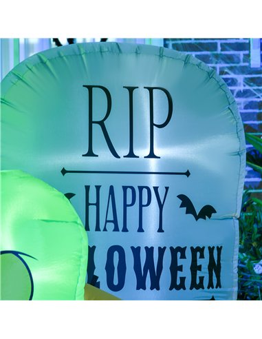 HOMCOM 5FT Halloween Inflatables Ghost and Tombstone, Blow Up Outdoor Halloween Decorations with Build-in LED Lights for Garden,