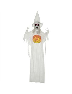 HOMCOM 6ft Outdoor Halloween Decoration Witch with Pumpkin, Hanging Skeleton Witch Prop Life Size with Sound and Motion Activate