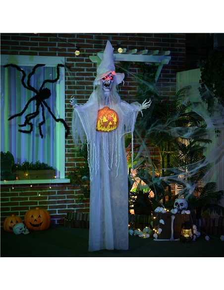 HOMCOM 6ft Outdoor Halloween Decoration Witch with Pumpkin, Hanging Skeleton Witch Prop Life Size with Sound and Motion Activate - pic 210124 | FastDaddyshop