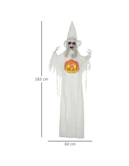 HOMCOM 6ft Outdoor Halloween Decoration Witch with Pumpkin, Hanging Skeleton Witch Prop Life Size with Sound and Motion Activate - pic 210125 | FastDaddyshop