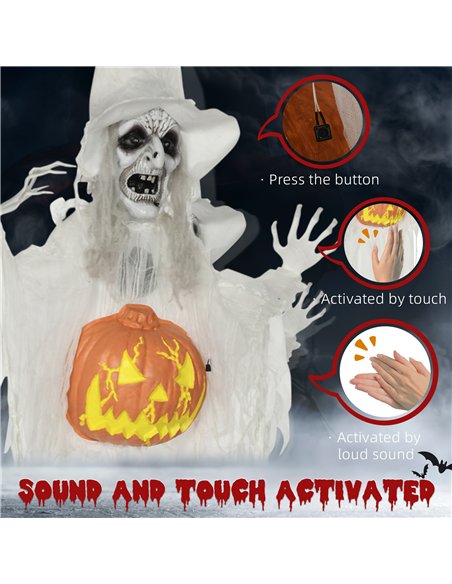 HOMCOM 6ft Outdoor Halloween Decoration Witch with Pumpkin, Hanging Skeleton Witch Prop Life Size with Sound and Motion Activate - pic 210128 | FastDaddyshop