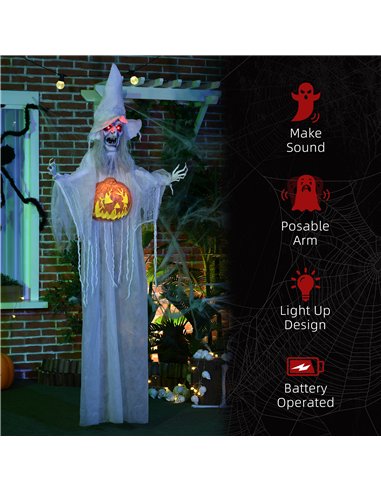 HOMCOM 6ft Outdoor Halloween Decoration Witch with Pumpkin, Hanging Skeleton Witch Prop Life Size with Sound and Motion Activate