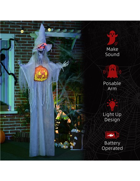 HOMCOM 6ft Outdoor Halloween Decoration Witch with Pumpkin, Hanging Skeleton Witch Prop Life Size with Sound and Motion Activate - pic 210129 | FastDaddyshop