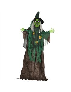 HOMCOM 6ft Halloween Witch Decoration, Outdoor Activated Prop with Light Up Eyes Magical Heart, Sound Activated