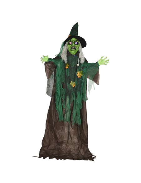 HOMCOM 6ft Halloween Witch Decoration, Outdoor Activated Prop with Light Up Eyes Magical Heart, Sound Activated - pic 210132 | FastDaddyshop