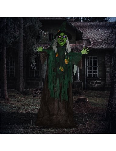 HOMCOM 6ft Halloween Witch Decoration, Outdoor Activated Prop with Light Up Eyes Magical Heart, Sound Activated