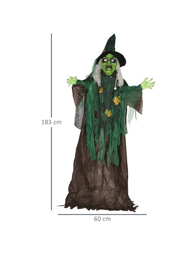 HOMCOM 6ft Halloween Witch Decoration, Outdoor Activated Prop with Light Up Eyes Magical Heart, Sound Activated