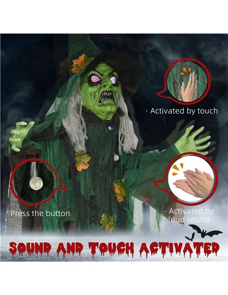 HOMCOM 6ft Halloween Witch Decoration, Outdoor Activated Prop with Light Up Eyes Magical Heart, Sound Activated - pic 210137 | FastDaddyshop