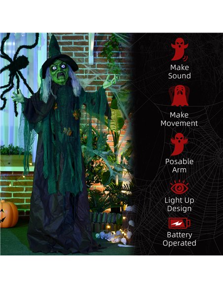 HOMCOM 6ft Halloween Witch Decoration, Outdoor Activated Prop with Light Up Eyes Magical Heart, Sound Activated - pic 210138 | FastDaddyshop