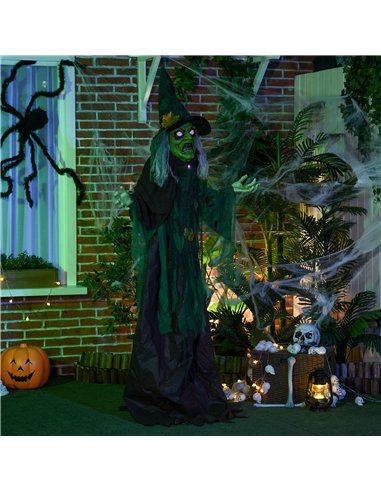 HOMCOM 6ft Halloween Witch Decoration, Outdoor Activated Prop with Light Up Eyes Magical Heart, Sound Activated