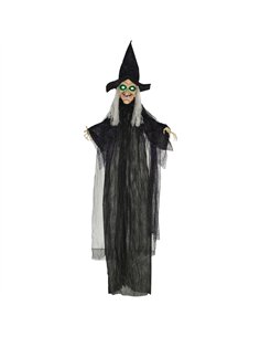 HOMCOM 6ft Outdoor Halloween Decoration Witch, Hanging Witch Prop Life Size with Sound and Motion Activated, Light Up Eyes, Talk