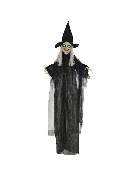 HOMCOM 6ft Outdoor Halloween Decoration Witch, Hanging Witch Prop Life Size with Sound and Motion Activated, Light Up Eyes, Talk - pic 210141 | FastDaddyshop