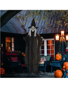HOMCOM 6ft Outdoor Halloween Decoration Witch, Hanging Witch Prop Life Size with Sound and Motion Activated, Light Up Eyes, Talk 2