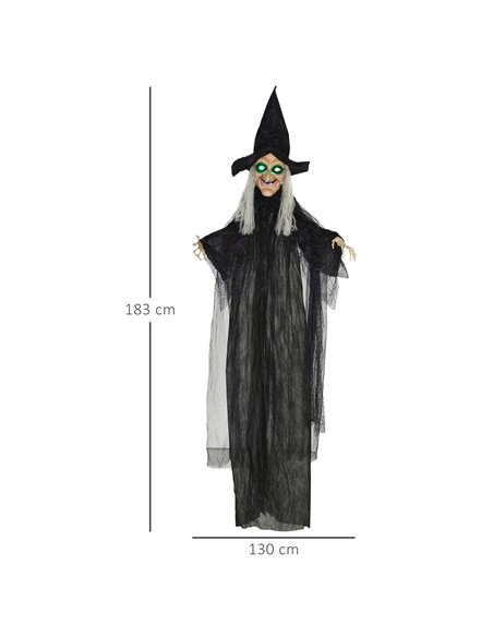 HOMCOM 6ft Outdoor Halloween Decoration Witch, Hanging Witch Prop Life Size with Sound and Motion Activated, Light Up Eyes, Talk - pic 210143 | FastDaddyshop