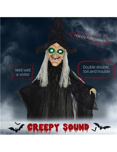 HOMCOM 6ft Outdoor Halloween Decoration Witch, Hanging Witch Prop Life Size with Sound and Motion Activated, Light Up Eyes, Talk