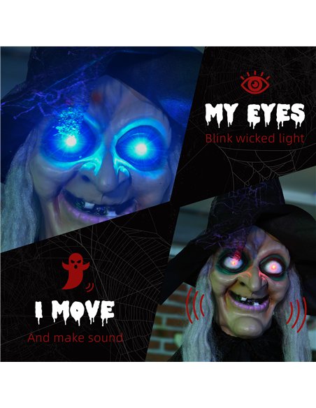 HOMCOM 6ft Outdoor Halloween Decoration Witch, Hanging Witch Prop Life Size with Sound and Motion Activated, Light Up Eyes, Talk - pic 210145 | FastDaddyshop