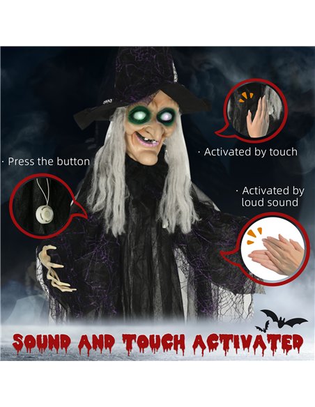 HOMCOM 6ft Outdoor Halloween Decoration Witch, Hanging Witch Prop Life Size with Sound and Motion Activated, Light Up Eyes, Talk - pic 210146 | FastDaddyshop