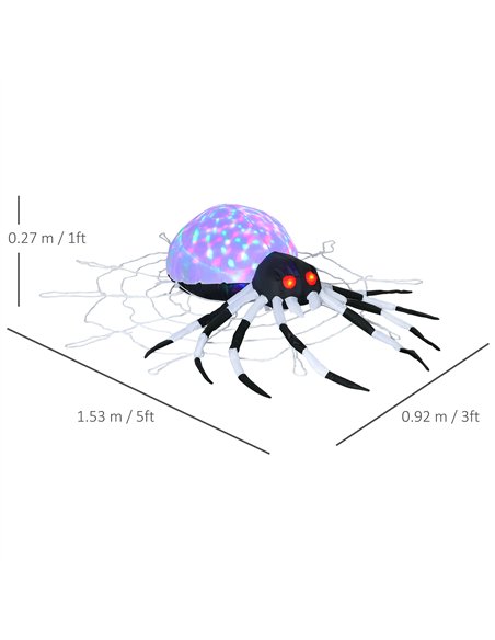 HOMCOM 5FT Long Halloween Inflatable Spider, Hanging Giant Spider with Colourful LED Light, Blow-Up Outdoor LED Garden Display f - pic 210152 | FastDaddyshop