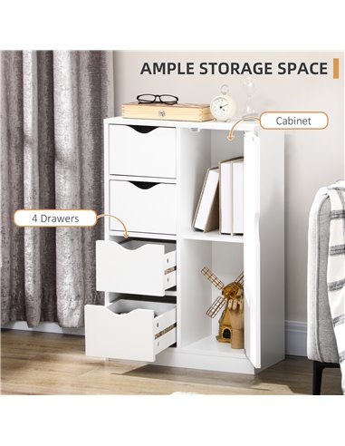HOMCOM Freestanding Bathroom Cabinet with 4 Drawers, White