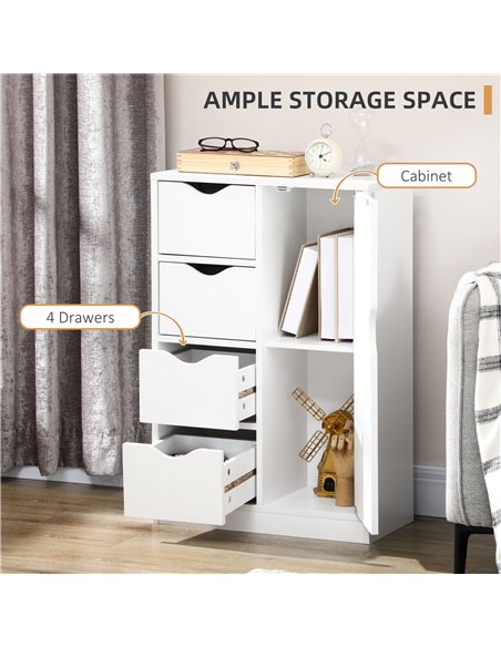 HOMCOM Freestanding Bathroom Cabinet with 4 Drawers, White - pic 21016 | FastDaddyshop