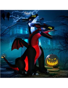 HOMCOM 7FT Tall Halloween Inflatable Dragon with 2 Heads and LED Lights, Blow Up Halloween Party Decoration for Indoor Outdoor Y 2