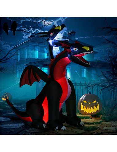 HOMCOM 7FT Tall Halloween Inflatable Dragon with 2 Heads and LED Lights, Blow Up Halloween Party Decoration for Indoor Outdoor Y