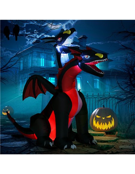 HOMCOM 7FT Tall Halloween Inflatable Dragon with 2 Heads and LED Lights, Blow Up Halloween Party Decoration for Indoor Outdoor Y - pic 210160 | FastDaddyshop