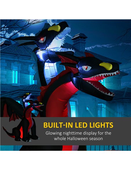 HOMCOM 7FT Tall Halloween Inflatable Dragon with 2 Heads and LED Lights, Blow Up Halloween Party Decoration for Indoor Outdoor Y - pic 210162 | FastDaddyshop