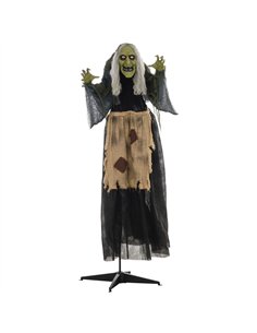 HOMCOM 5'2" Hunchback Witch Halloween Animatronic, with Glowing Eyes