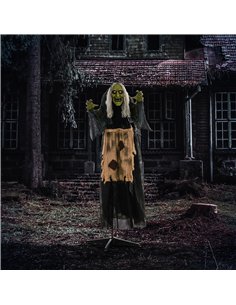 HOMCOM 5'2" Hunchback Witch Halloween Animatronic, with Glowing Eyes 2
