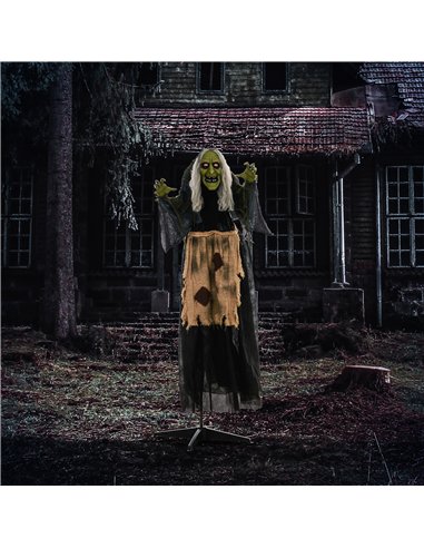 HOMCOM 5'2" Hunchback Witch Halloween Animatronic, with Glowing Eyes