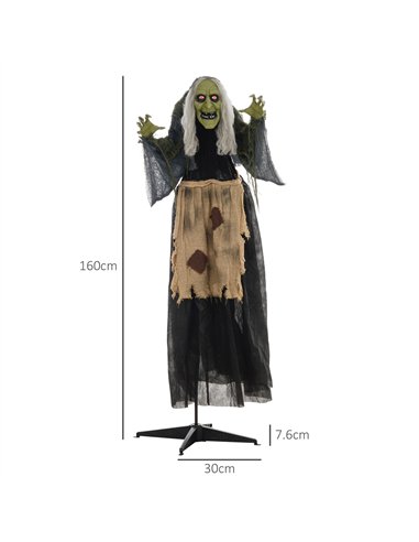 HOMCOM 5'2" Hunchback Witch Halloween Animatronic, with Glowing Eyes