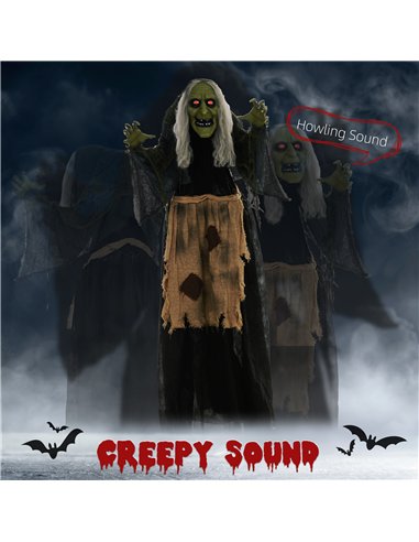 HOMCOM 5'2" Hunchback Witch Halloween Animatronic, with Glowing Eyes