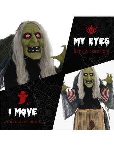HOMCOM 5'2" Hunchback Witch Halloween Animatronic, with Glowing Eyes