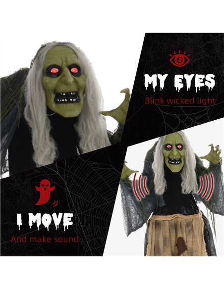 HOMCOM 5'2" Hunchback Witch Halloween Animatronic, with Glowing Eyes - pic 210172 | FastDaddyshop