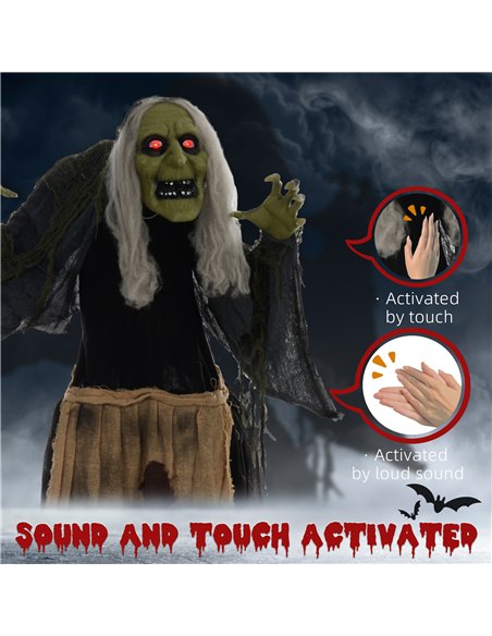 HOMCOM 5'2" Hunchback Witch Halloween Animatronic, with Glowing Eyes - pic 210173 | FastDaddyshop