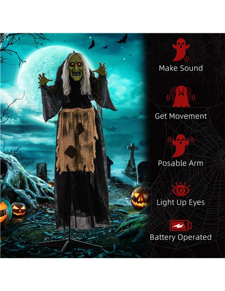 HOMCOM 5'2" Hunchback Witch Halloween Animatronic, with Glowing Eyes - pic 210174 | FastDaddyshop