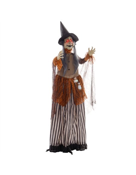 HOMCOM 183 cm Life Size Halloween Animated Standing Fat-Faced Witch with Red Light Up Eyes, Sound Activated Moving Arms & Head,  - pic 210177 | FastDaddyshop