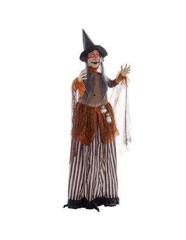 HOMCOM 183 cm Life Size Halloween Animated Standing Fat-Faced Witch with Red Light Up Eyes, Sound Activated Moving Arms & Head, 