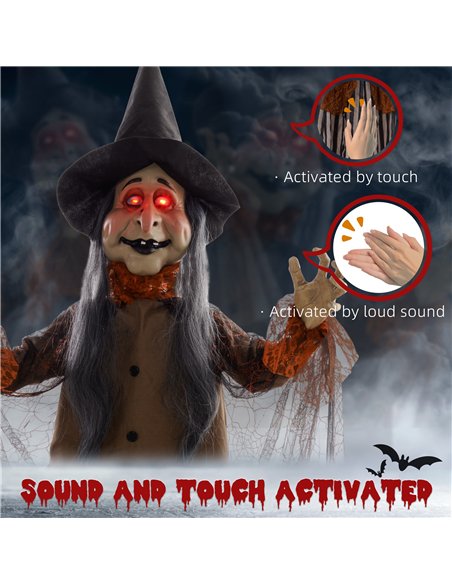HOMCOM 183 cm Life Size Halloween Animated Standing Fat-Faced Witch with Red Light Up Eyes, Sound Activated Moving Arms & Head,  - pic 210182 | FastDaddyshop