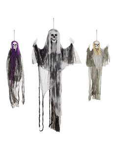 HOMCOM Set of 3 Hanging Skeleton Halloween Decorations, Scary Flying Ghost for Garden, Party, 90/110/170cm