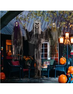 HOMCOM Set of 3 Hanging Skeleton Halloween Decorations, Scary Flying Ghost for Garden, Party, 90/110/170cm 2